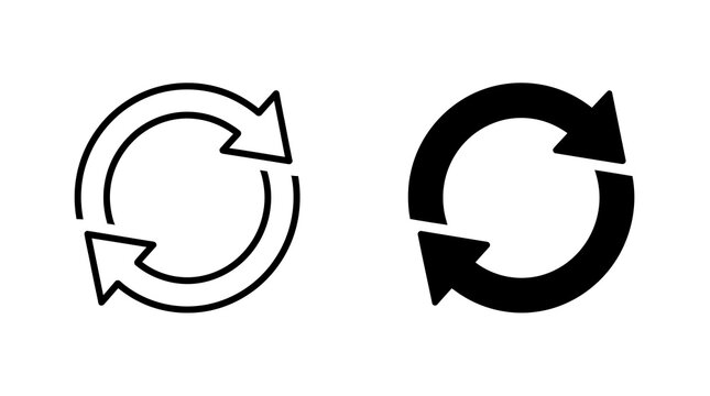Refresh arrows in circle icon featuring line and solid black styles.