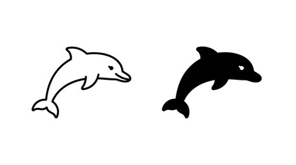 Jumping dolphin icon set with outline and solid black graphic variations. © Iqrabatool