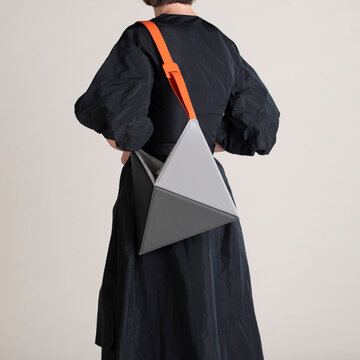 Minimal Geometric Shoulder Bag With Orange Strap