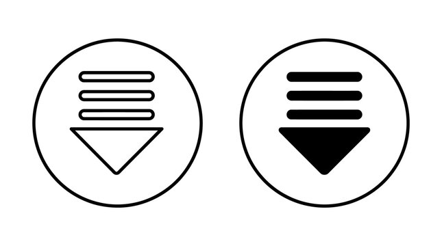Download arrow button icon set featuring circle frames for website navigation and digital file transfer.