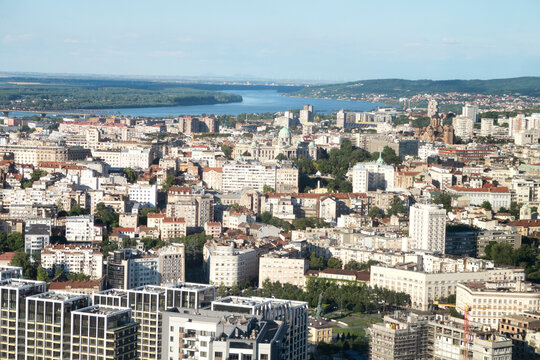 Belgrade, Serbia city view and blue sky with copyspace
