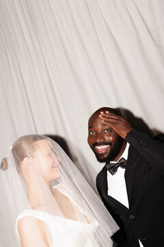 Smiling newlyweds