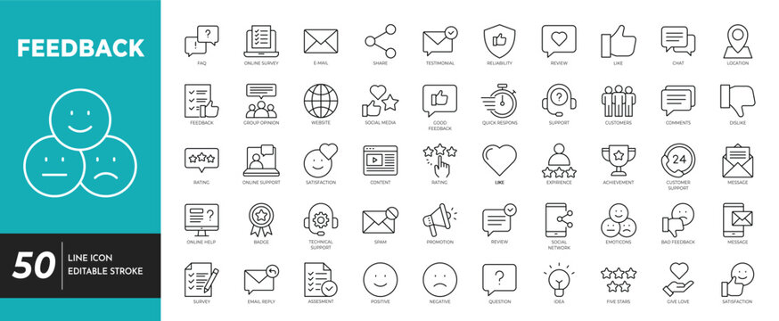 Feedback icon set. editable stroke