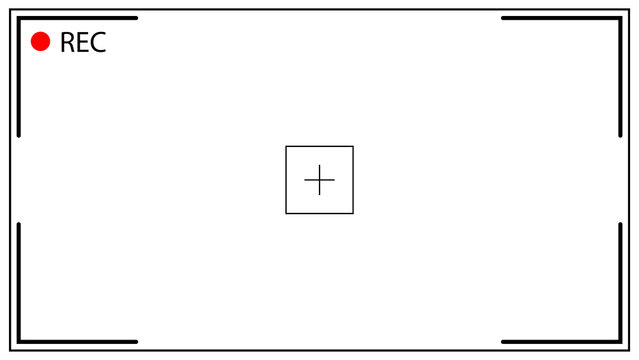 Video camera recording screen viewfinder frame on white background