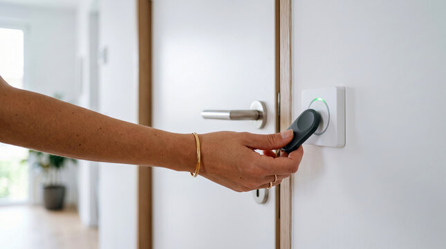 Hand using electronic key fob for secure entry