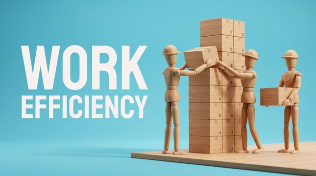 Two workers building brick wall for work efficiency illustration