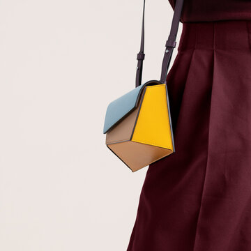 Colorblock Leather Handbag With Maroon Dress
