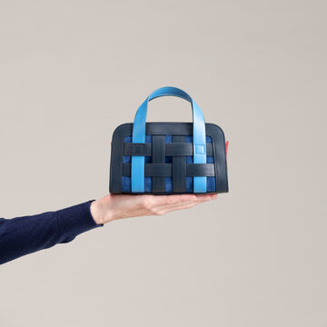 Blue Leather Handbag On Hand