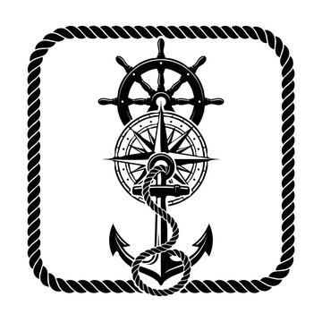 Vintage nautical anchor and compass rose for columbus day holiday
