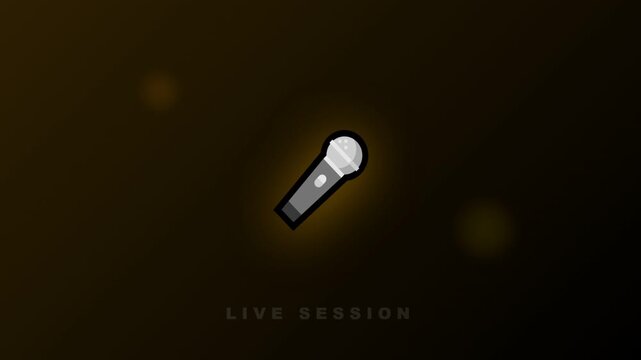 Glowing microphone icon live session animation on dark background