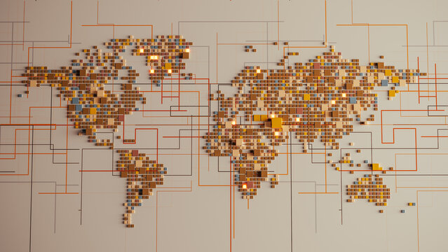 Digital World Map Connected by Data Networks