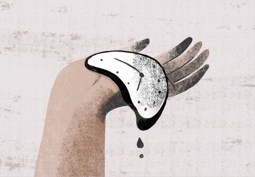 Melting Clock in Hand &ndash; Time Passing Concept