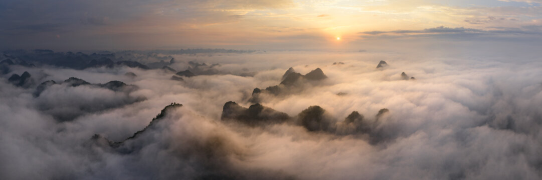 Cao Bang Loop Mountain Sunrise Aerial Vietnam