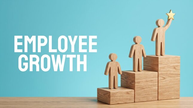 Employee growth illustration with three business people on podiums