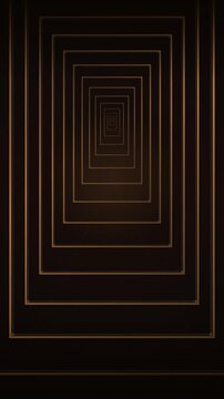 Abstract Tunnel of Glowing Golden Rectangles on Dark Background
