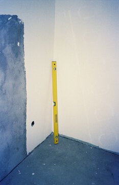 Analog Film Photograph of Spirit Level in Unfinished Interior