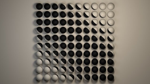 Black and white ball grid flipped wave loop background