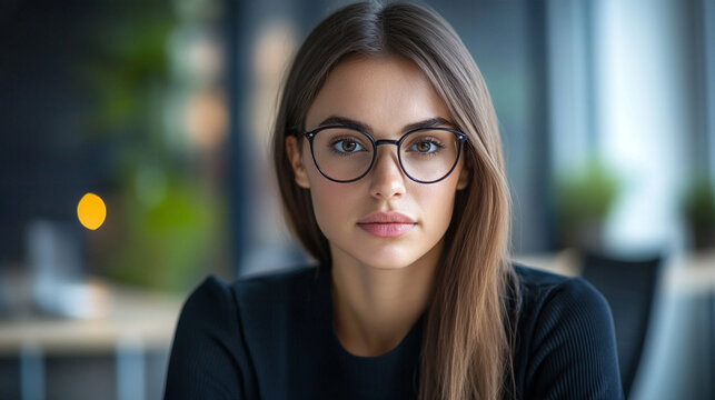 Close-up portrait of a young job candidate listening attentively during a recruitment interview, slightly nervous but optimistic expression, modern office softly blurred behind, hi