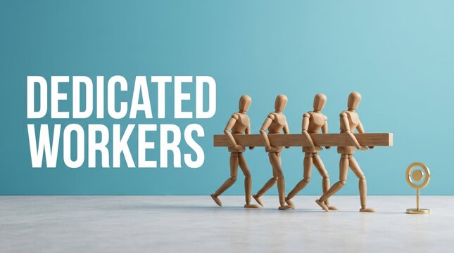 Team of workers carrying a long wooden plank together