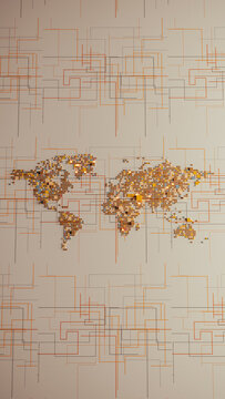 Vertical Digital World Map With Global Data Connections