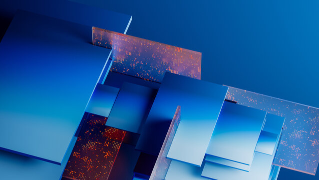 Abstract Digital Data Architecture With Layered Panels