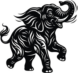 Obraz premium A striking black and white silhouette of an elephant showcasing intricate details and a dynamic pose