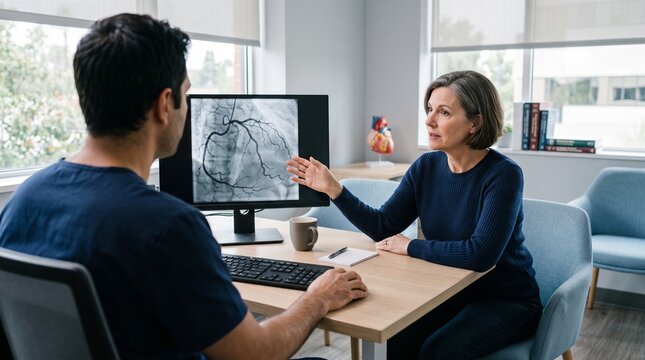 Cardiologist Explaining Coronary Angiogram Results During Patient Consultation