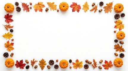 Fototapeta premium Autumn harvest flat lay frame composition with vibrant leaves and small pumpkins