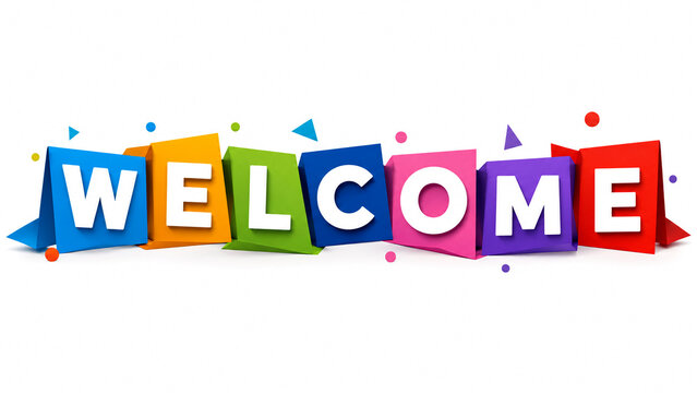 Colorful welcome text with origami paper letters on an isolated white background.