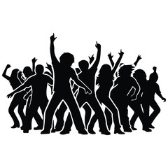 Fototapeta premium Energetic dancing crowd vector silhouette illustration for music festival event promotional.