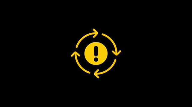 System update error warning icon with circular arrow animation. Refresh icon with a warning triangle symbol.