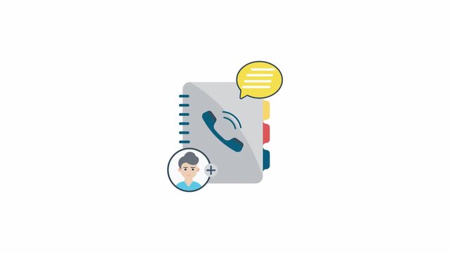 Grey phone book with colorful tabs, speech bubble profile avatar icon suitable for contact list applications and communication software interfaces.