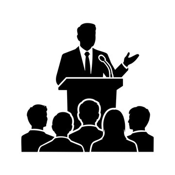 Business Speaker Presenting to Audience &ndash; Public Speaking, Leadership and Corporate Presentation Vector