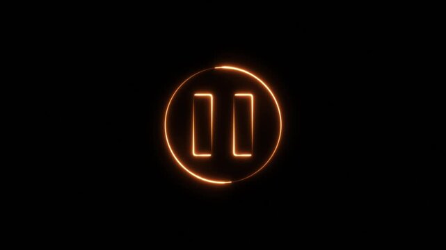 Glowing neon media player pause icon animation video and audio play stop control circle pause button sign symbol.