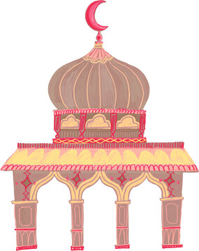 Hand drawn colorful mosque element - Red