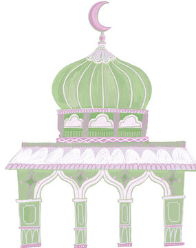Hand drawn colorful mosque element - Sage Green