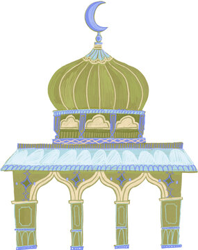 Hand drawn colorful mosque element - Olive Green