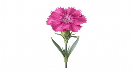 Obraz premium Pink Dianthus Flower with Green Stem Isolated on White Background