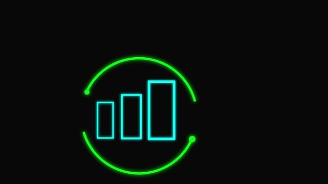 Animated continuous improvement line icon featuring a growth graph animation and rotating cycle flow lines. For process optimization and productivity. Isolated on a black background in 4K resolution