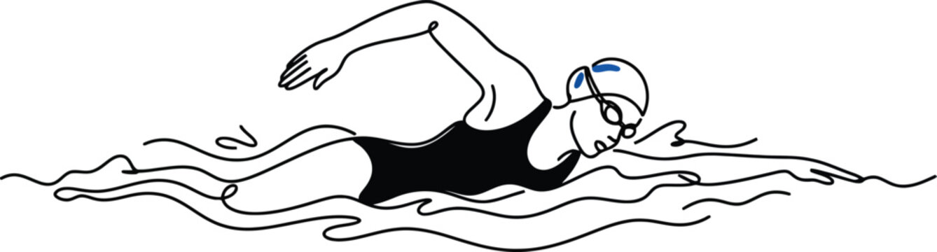 A dynamic illustration of a swimmer in motion captured with elegant continuous line art style