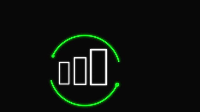 Animated continuous improvement line icon featuring a growth graph animation and rotating cycle flow lines. For process optimization and productivity. Isolated on a black background in 4K resolution