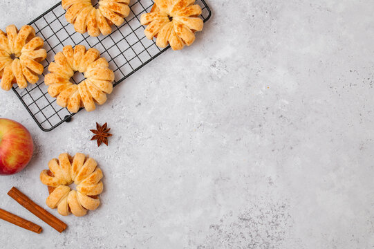 Homemade apple pastries corner layout, autumn banner