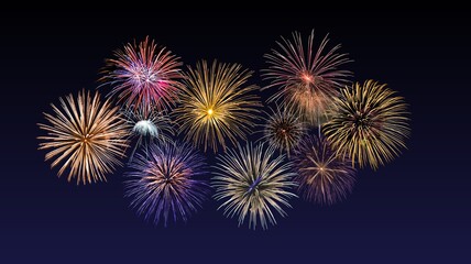 Fototapeta premium Fireworks of various colors and shapes burst in night sky