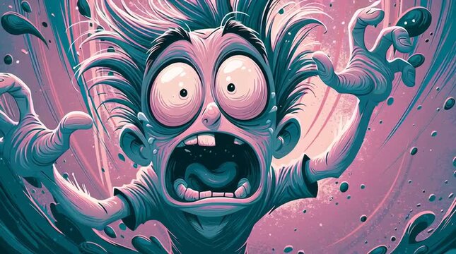 Panic and anxiety concept cartoon character with wide eyes and terrified expression mental health struggle and emotional distress stylized animation