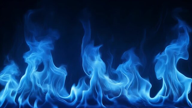 A triptych of vibrant blue flames dancing against a dark background.