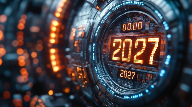 Futuristic 2027 New Year Countdown Clock