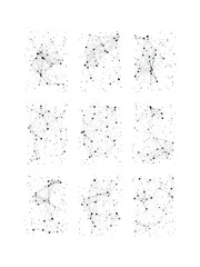 Obraz premium Abstract constellation star map bundle featuring geometric lines, dots, and sparkle node elements for design projects.