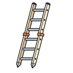 Wooden ladder with metal rungs and orange straps © dimas