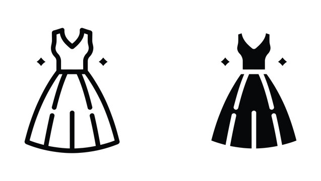Elegant summer dress line icon for women's fashion collections, seasonal style guides, apparel stores, clothing websites and design portfolios.