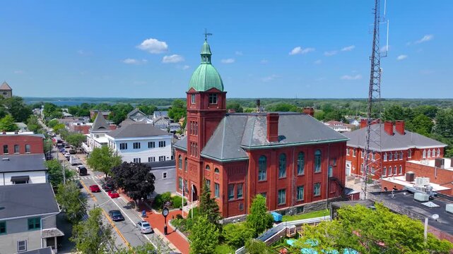 Town Hall of Warren aerial view at 514 Main Street in historic town center of Warren, Rhode Island RI, USA. 
